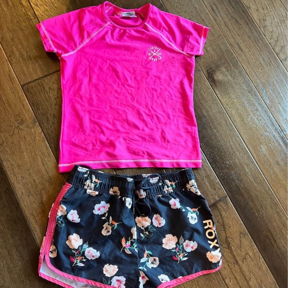 Girls Roxy Board Short and Old Navy Swim Shirt